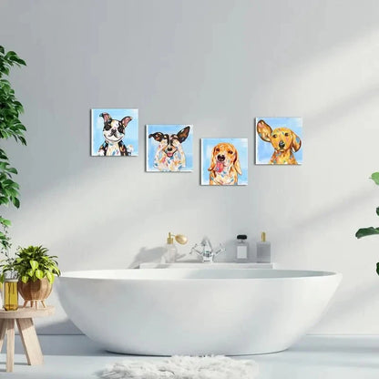 4pcs Puppy Artwork Dog Painting Funny Animal Wall Art Canvas Framed