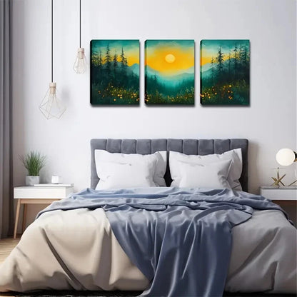 3pcs Triptych Sun Emitting a Bright Perfect Wall Art Set Canvas Framed 40x60cm - High Quality Print 100% Australian Made Wall Canvas Ready to Hang