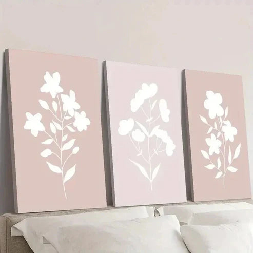 3pcs Blush Pink Abstract Minimalist Flowers  Wall Art Set Canvas Unframed - High Quality Print 100% Australian Made Wall Canvas