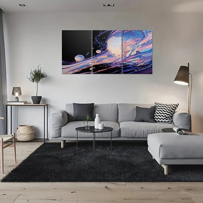 3pcs Abstract Cosmic Vibrant Space Metal Print Ready to Hang Art