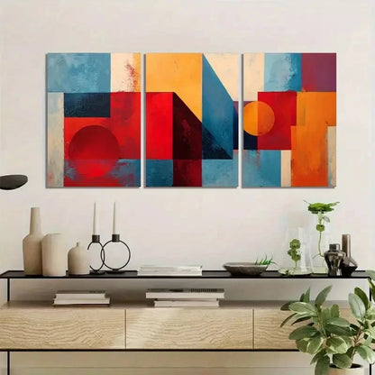 3pcs Geometric Shapes in Red and Blue Abstract Metal Print Ready to Hang Art