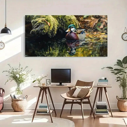 Wildlife Reflection Duck Nature Wall Art Canvas Office Home Room Framed 120x60cm