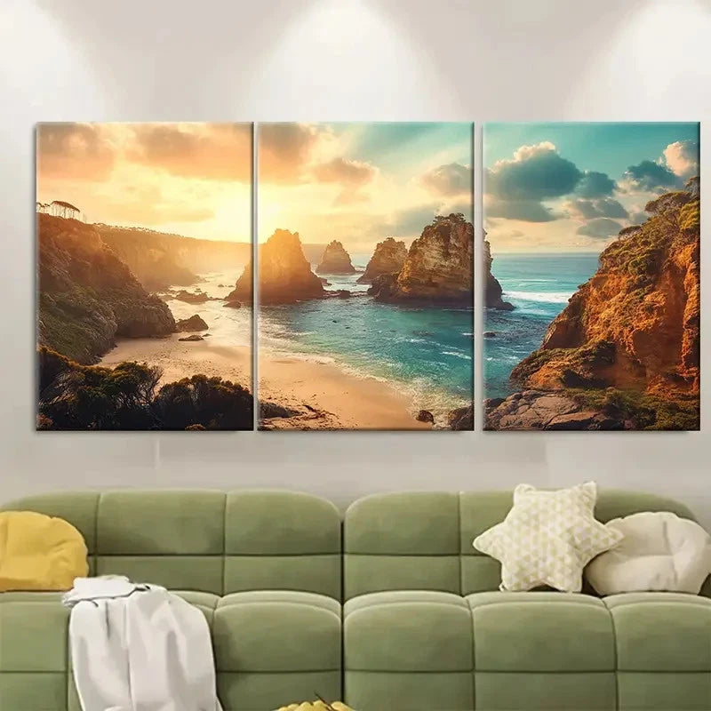 3pcs Phillip Island Travel Print Australia Wall Art Set Canvas Framed 50x70cm - High Quality Print 100% Australian Made Wall Canvas Ready to Hang