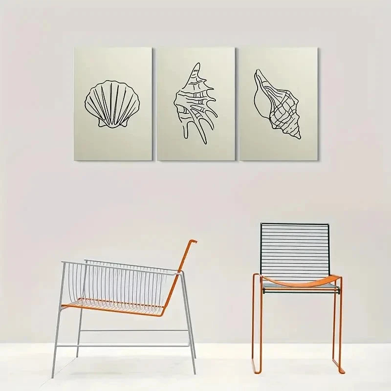 3pcs Seashell Light Beige Coastal Metal Print Ready to Hang Art