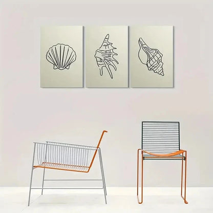 3pcs Seashell Light Beige Coastal Metal Print Ready to Hang Art