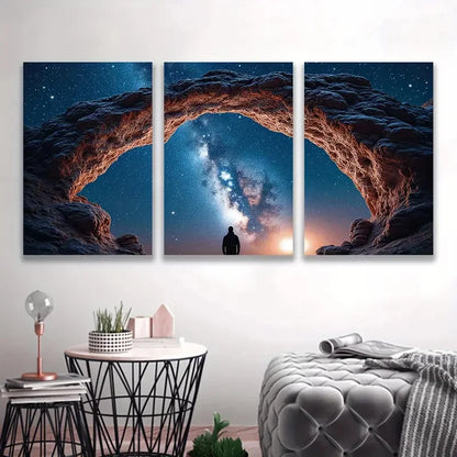 3pcs Starry Sky, Galaxy & Silhouette Figure T Wall Art Set Canvas Framed 60x90cm - High Quality Print 100% Australian Made Wall Canvas Ready to Hang