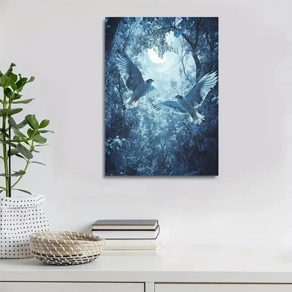 Enchanting Hawk Forest Scene With Soft Moonlight 40x60cm Metal Print Ready to Hang