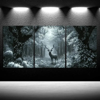 3pcs Beautiful Elk In The Forest Metal Print Ready to Hang Art