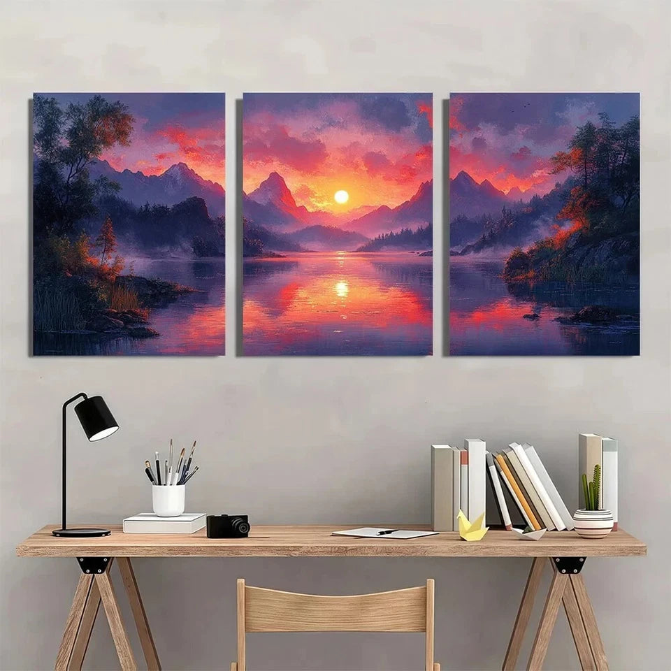 3pcs Nature Scenery Purple Themed Metal Print Ready to Hang Art
