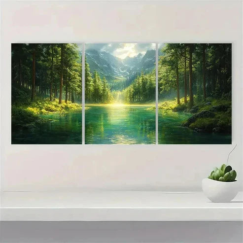 3pcs Green Forest NL Wall Art Set Canvas Unframed - High Quality Print 100% Australian Made Wall Canvas