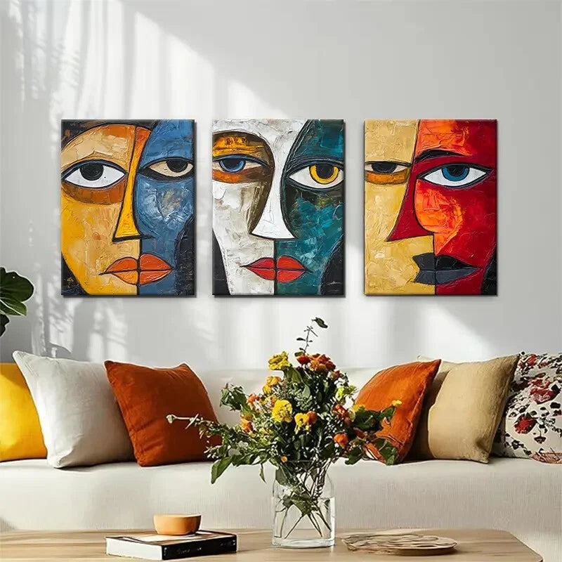 3pcs Abstract Cubism Face Décor Colorful Perfect Wall Art Set Canvas Framed 40x60cm - High Quality Print 100% Australian Made Wall Canvas Ready to Hang