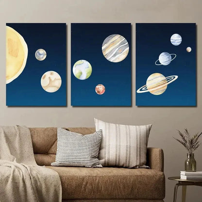 3pcs Navy Blue Starry Sky Planet Perfect Wall Art Set Canvas Framed 40x60cm - High Quality Print 100% Australian Made Wall Canvas Ready to Hang