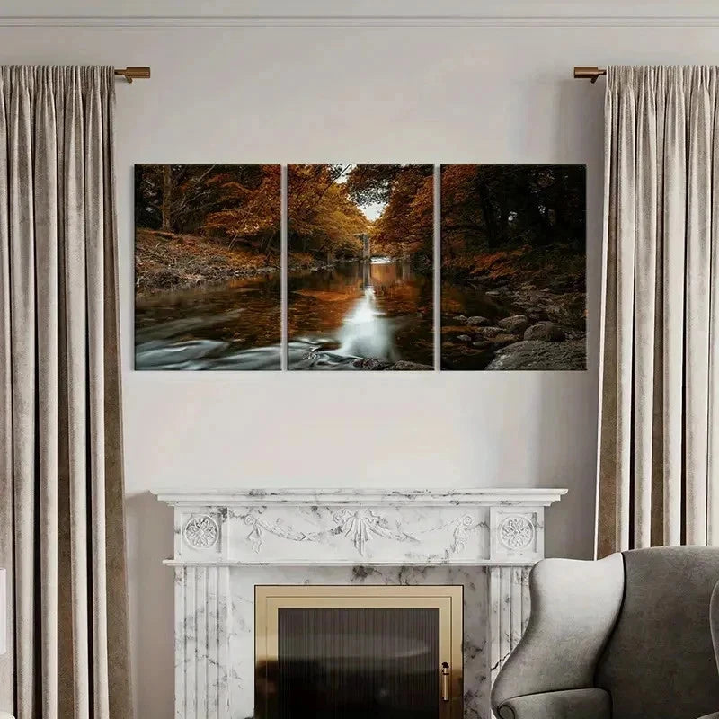 3pcs River and Trees Modern Nature Landscape Wall Art Set Canvas Framed 40x60cm - High Quality Print 100% Australian Made Wall Canvas Ready to Hang
