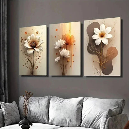 3pcs Vintage Floral Flower Painting white Wall Art Set Canvas Framed 50x70cm - High Quality Print 100% Australian Made Wall Canvas Ready to Hang