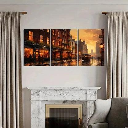 3pcs Retro Landscape Art Street Dusk Wall Art Set Canvas Framed 40x60cm - High Quality Print 100% Australian Made Wall Canvas Ready to Hang