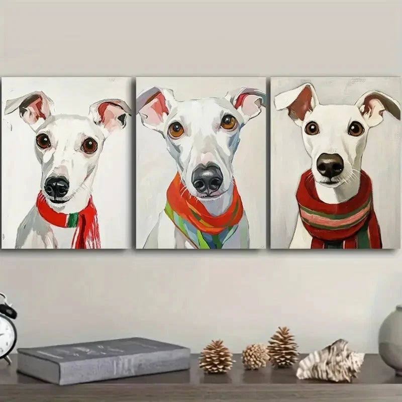 3pcs Dog Portraits with Scarf Wall Art Metal Print Ready to Hang Art