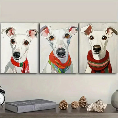 3pcs Dog Portraits with Scarf Wall Art Metal Print Ready to Hang Art