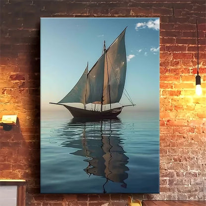Sailboat Reflection Oil Painting Metal Print Ready to Hang