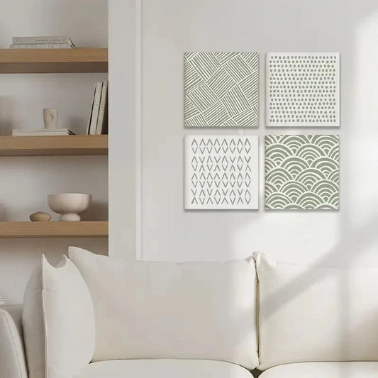 4pcs Abstract Sage Green Wall Art Prints | Galle Wall Art Canvas Framed