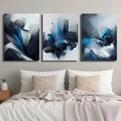 3pcs Modern Minimalist Blue and Gray Abstract Wall Art Set Canvas Unframed - High Quality Print 100% Australian Made Wall Canvas