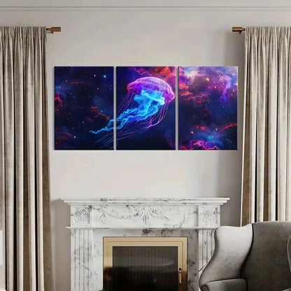 3pcs Vibrant Neon Jellyfish & Cosmic Wall Art Set Canvas Framed 40x60cm - High Quality Print 100% Australian Made Wall Canvas Ready to Hang