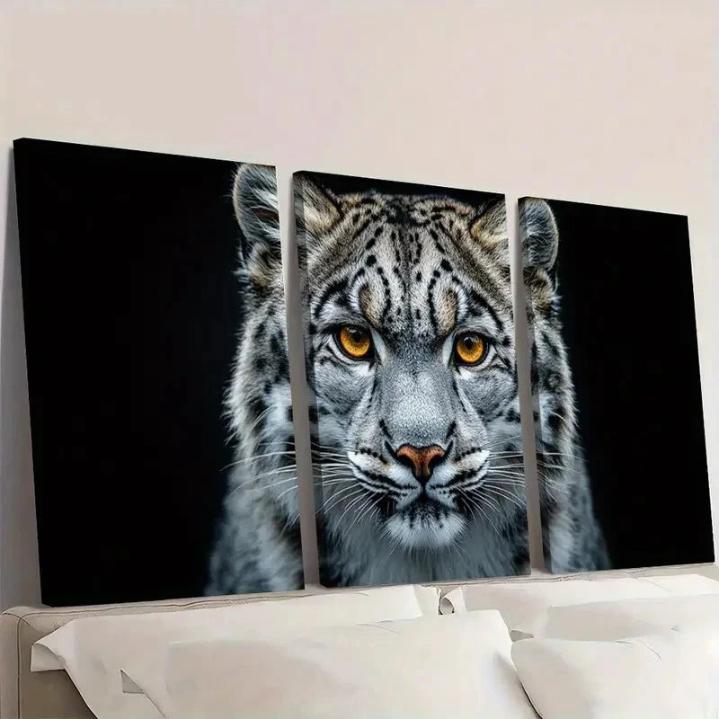 3pcs Snow Leopard Wildlife Animal Wall Art Set Canvas Framed 40x60cm - High Quality Print 100% Australian Made Wall Canvas Ready to Hang