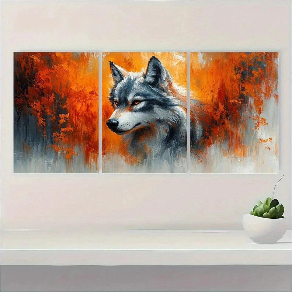 3pcs Husky Wolf Animal Theme Colourful Metal Print Ready to Hang Art