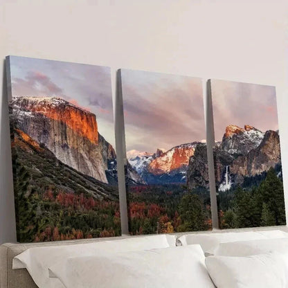 3pcs Brown and White Mountains Scenery Wall Art Set Canvas Framed 40x60cm - High Quality Print 100% Australian Made Wall Canvas Ready to Hang