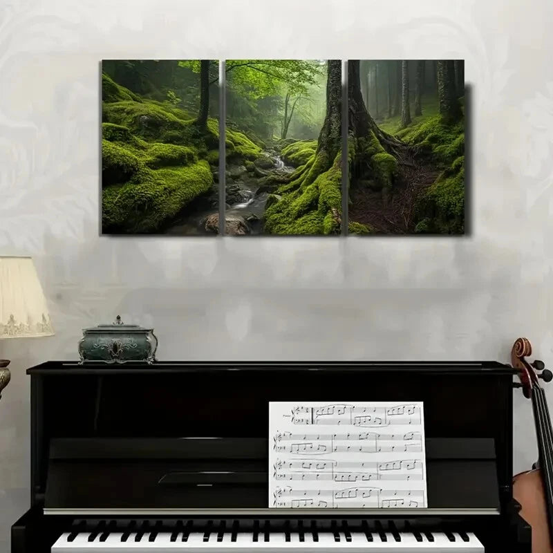 3pcs Enchanted Woodland Scene with Misty Stream Wall Art Set Canvas Framed 50x70cm - High Quality Print 100% Australian Made Wall Canvas Ready to Hang