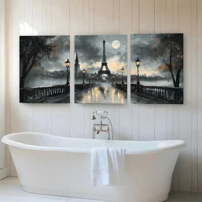 3pcs Paris Eiffel Tower Romantic Rainy Perfect Wall Art Set Canvas Framed 50x70cm - High Quality Print 100% Australian Made Wall Canvas Ready to Hang