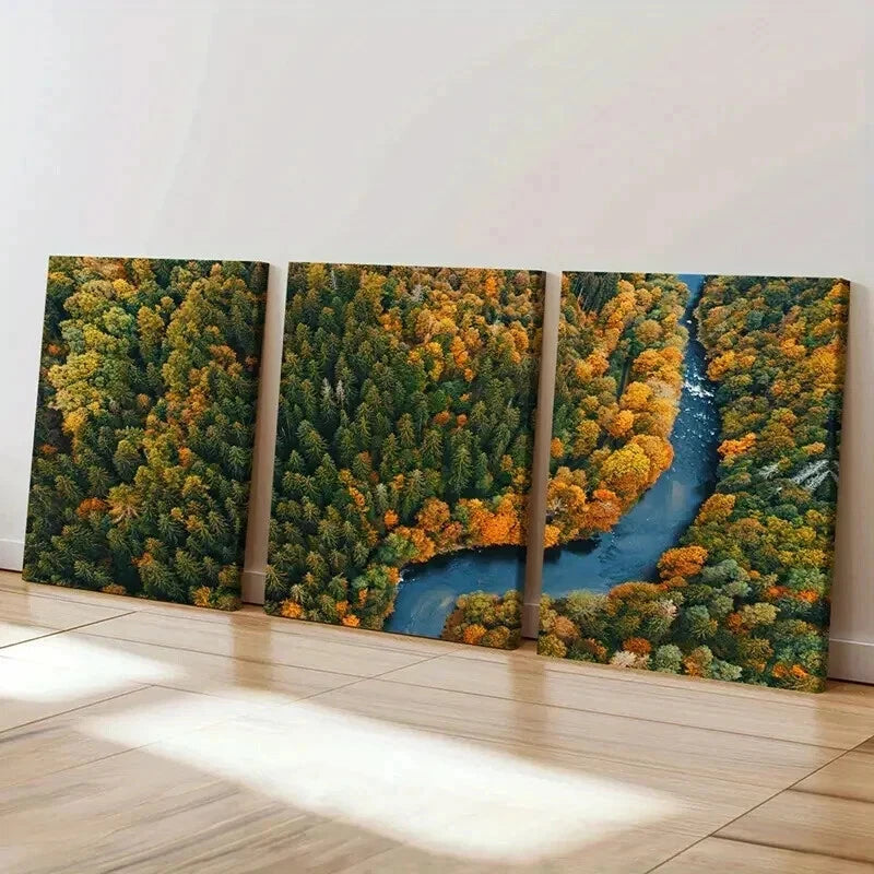 3pcs Nature Scenery Forest Autumn & River Wall Art Set Canvas Framed 40x60cm - High Quality Print 100% Australian Made Wall Canvas Ready to Hang