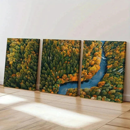 3pcs Nature Scenery Forest Autumn & River Wall Art Set Canvas Framed 40x60cm - High Quality Print 100% Australian Made Wall Canvas Ready to Hang