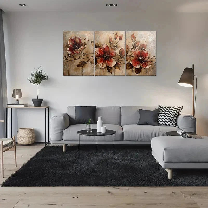 3pcs Abstract Flower Modern Painting Metal Print Ready to Hang Art