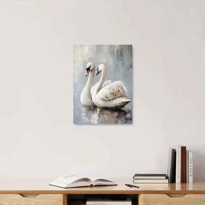 Beautiful Elegant White Swans Oil Painting 40x60cm Metal Print Ready to Hang