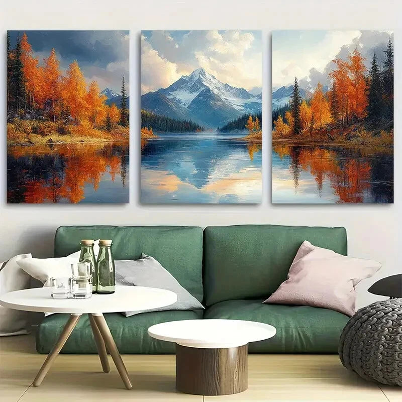 3pcs Mountain Lake Nature Perfect Wall Art Set Canvas Framed 40x60cm - High Quality Print 100% Australian Made Wall Canvas Ready to Hang
