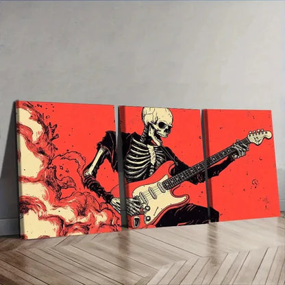 3pcs A skeleton playing an electric guitar Wall Art Set Canvas Unframed - High Quality Print 100% Australian Made Wall Canvas