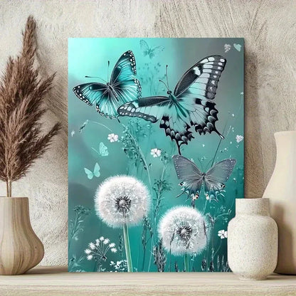 Gray Andelions With Butterflies, White Flowers  40x60cm Metal Print Ready to Hang