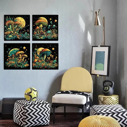 4pcs Jellyfish & Moon Design,Wall Art Canvas Framed