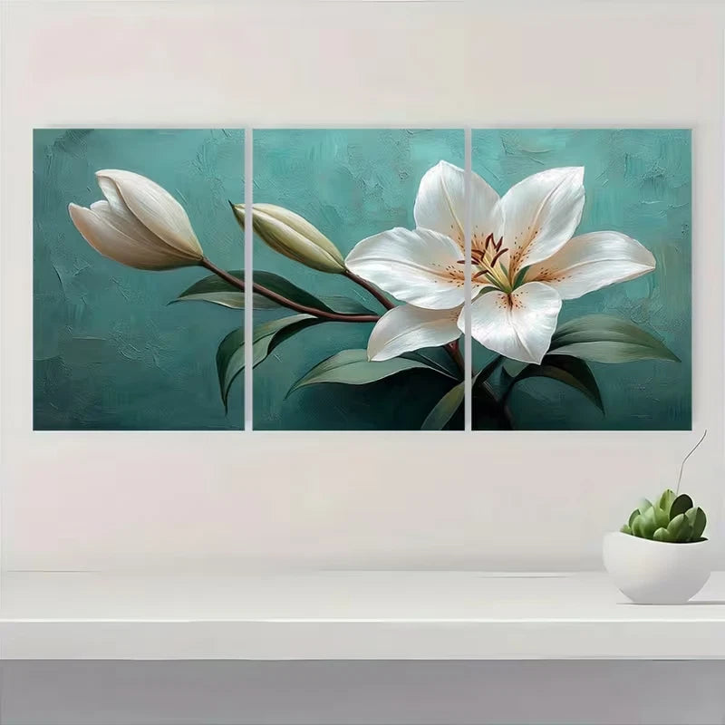 3pcs Elegant White Lily Aesthetic Flower Decor  Wall Art Set Canvas Framed 60x90cm - High Quality Print 100% Australian Made Wall Canvas Ready to Hang