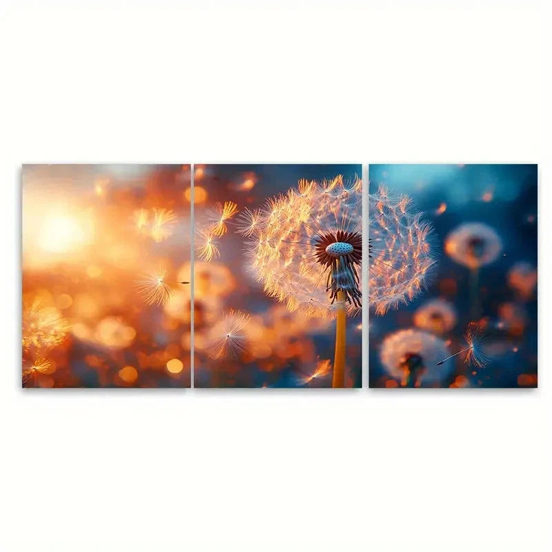 3pcs Enchanting Dandelion Seeds Flying Away R Wall Art Set Canvas Framed 40x60cm - High Quality Print 100% Australian Made Wall Canvas Ready to Hang