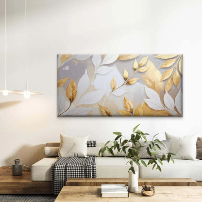 Golden Abstract Leaf Texture Wall Art Canvas Office Home Room Framed 120x60cm