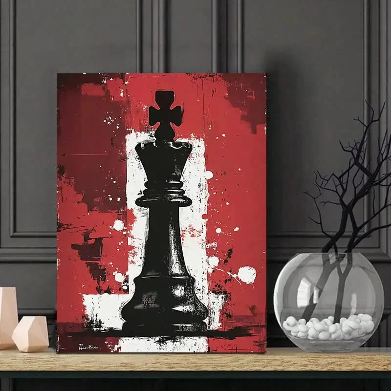 Abstract Chess Piece Dark Red Background 40x60cm Metal Print Ready to Hang