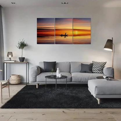 3pcs Sunset Serenity Fishing Boat Metal Print Ready to Hang Art