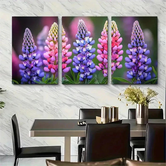 3pcs Vibrant Lupine Wildflower Meadow Perfect Wall Art Set Canvas Framed 40x60cm - High Quality Print 100% Australian Made Wall Canvas Ready to Hang