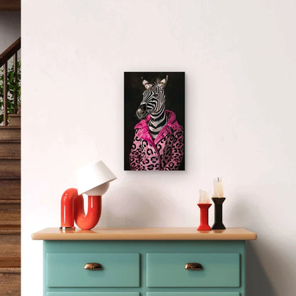 Zebra in Pink Coat 60x90cm Metal Print Ready to Hang