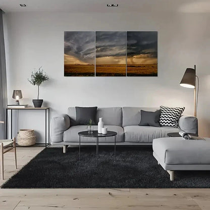 3pcs Stormy Sky Over Golden Fields Metal Print Ready to Hang Art