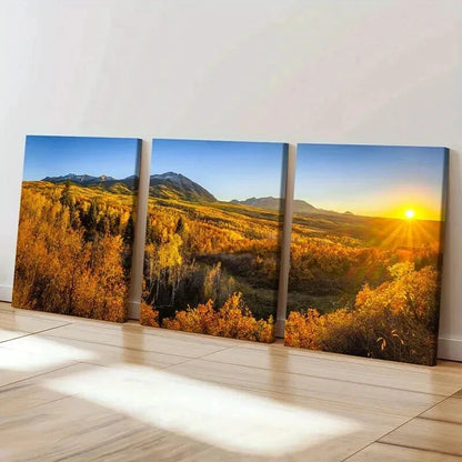 3pcs Autumn Forest Mountains Landscape Wall Art Set Canvas Framed 40x60cm - High Quality Print 100% Australian Made Wall Canvas Ready to Hang