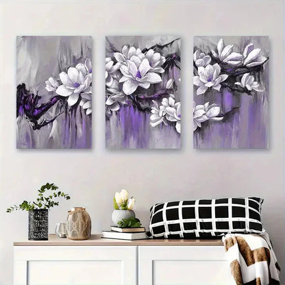 3pcs Purple Magnolia Flowers Blossoms Perfect Wall Art Set Canvas Framed 40x60cm - High Quality Print 100% Australian Made Wall Canvas Ready to Hang