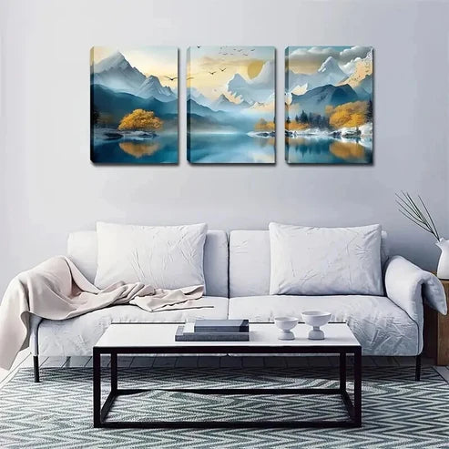 3pcs Mountains & Serene Lakeside Landscape Wall Art Canvas Unframed - High Quality Print 100% Australian Made Wall Canvas Wall Art Canvas Unframed - High Quality Print 100% Australian Made Wall Canvas