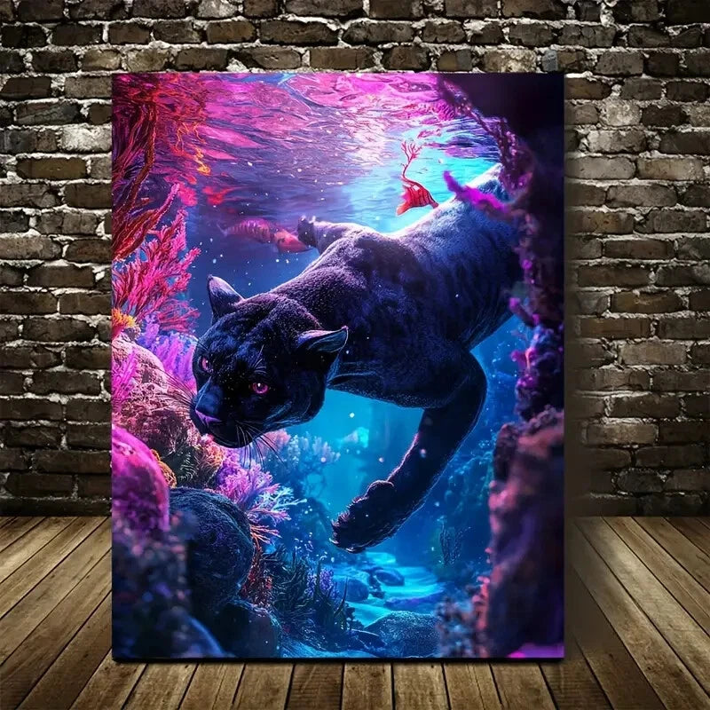 Fantasy Panther Underwater Coral Reef Painting  40x60cm Metal Print Ready to Hang